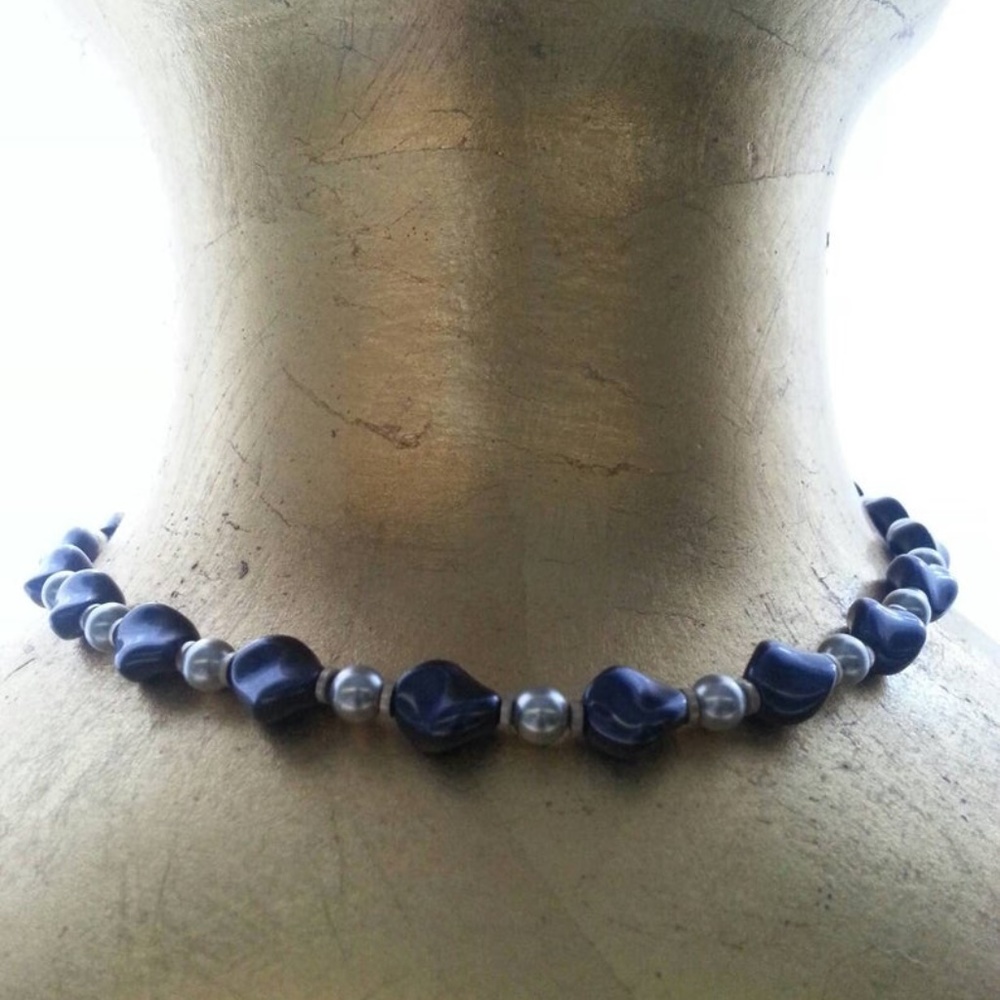 Grey and purple feather clasp necklace